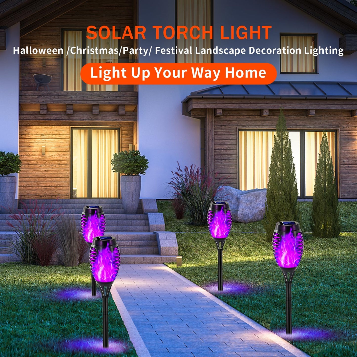 Swingers Solar Lights Outdoor,Halloween Solar Torch Lights with Flickering Flame,Waterproof Outdoor Garden Lights for Outside Patio Pathway Yard Decorations(12, Purple)