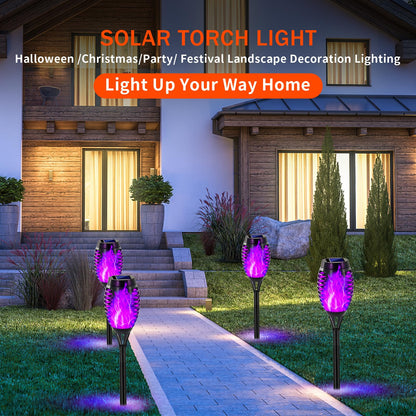Swingers Solar Lights Outdoor,Halloween Solar Torch Lights with Flickering Flame,Waterproof Outdoor Garden Lights for Outside Patio Pathway Yard Decorations(12, Purple)