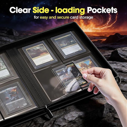 ProCase 4 Pocket Top Loader Binder, Holding 144 Cards in 3"x4" Toploaders, Side Loading Small Book Folder with Clear Window for Pokemon, Trading, Sports Cards Collection TCG, MTG -Black