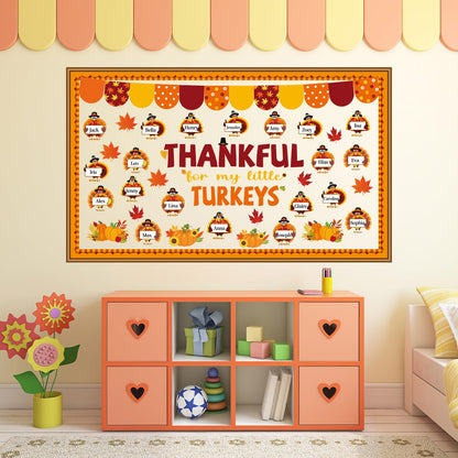 Thanksgiving Turkey Bulletin Board Set Thankful Classroom Decoration My Little Turkeys Paper Cutouts DIY Fall Crafts Bulletin Board Border for School Wall Autumn Decor Teacher Supplies