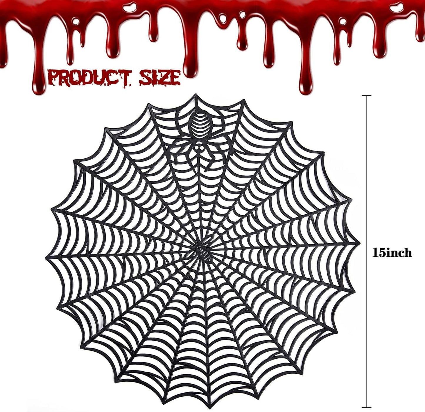 8 Pcs Halloween Spider Web Placemats- 15" Heat Insulation Halloween Placemats Spider Web Table Mats- Hollow Out Spiderweb Coasters Placemat for Dining Table Halloweens Decoration (Black)