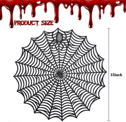 8 Pcs Halloween Spider Web Placemats- 15" Heat Insulation Halloween Placemats Spider Web Table Mats- Hollow Out Spiderweb Coasters Placemat for Dining Table Halloweens Decoration (Black)