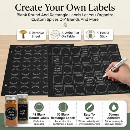 665 Spice Labels Book with A-Z Index, Black Round Pantry Stickers