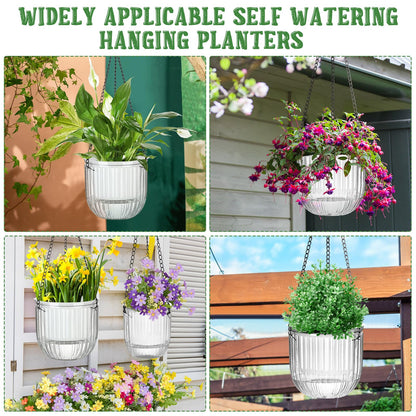 Maxcheck 4 Pcs Self Watering Hanging Planters Indoor Gift 6.5'' 4.5'' Hanging Flower Pots Baskets Outdoor Self Watering Plant with 3hooks Drainage Holes for Home