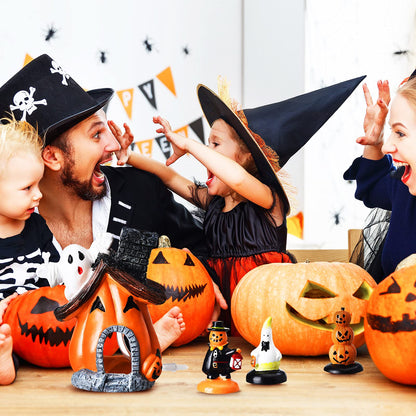 Blulu 4 Pieces Halloween Decorations for Fish Tank Miniature Figurines Indoor Outdoor Resin Ghost Pumpkin Bubble House Statue Set Halloween Ornament Garden Decor
