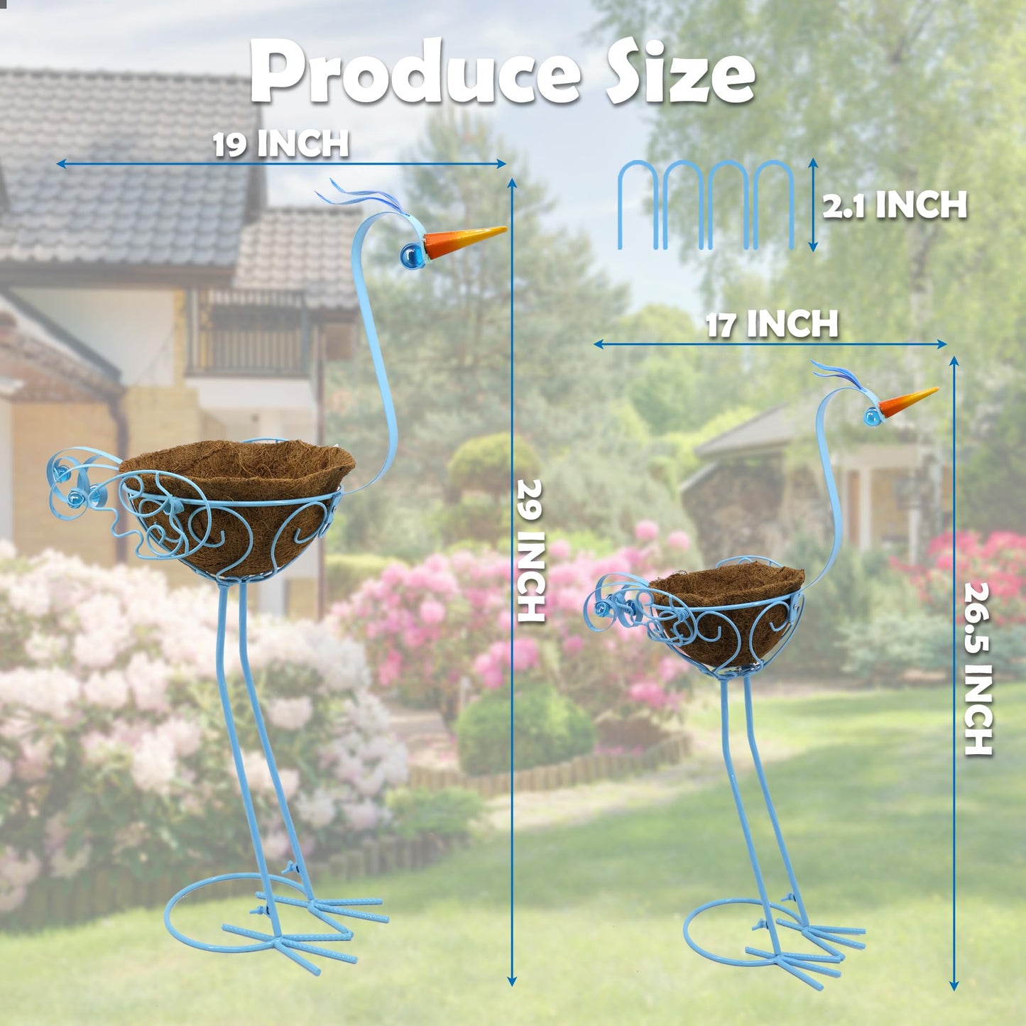 J-Fly 2 Sets Pelican Metal Flowers Plant Holders Stand with Coconut Pots, Plants Stand Indoor Flower Pots Outdoor, Room Home Living Room Front Outdoor Patio Decor, Gardening Valentine Decoration Gifts
