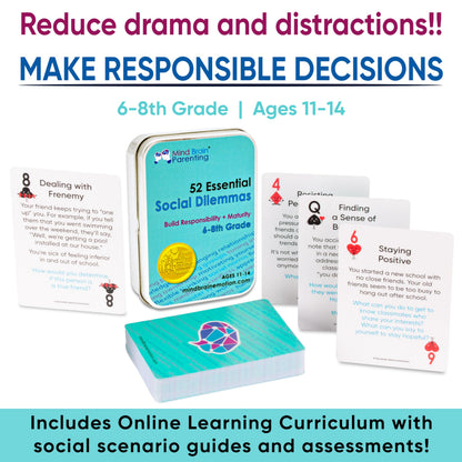 52 Essential Social Dilemmas: Skills for Kids & Teens to Thrive in Middle School - Conversation Cards Created by Teachers & Counselors for Family, Classroom, Counseling, Therapy Game (6-8 Grade)