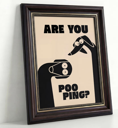 Dark Brown Framed Funny Bathroom Dog Canvas Wall Art Are You Pooping Wall Decor Picture Humor Bathrooms Animal Poster Print Painting for Toilet And Restroom Prepare To Hang