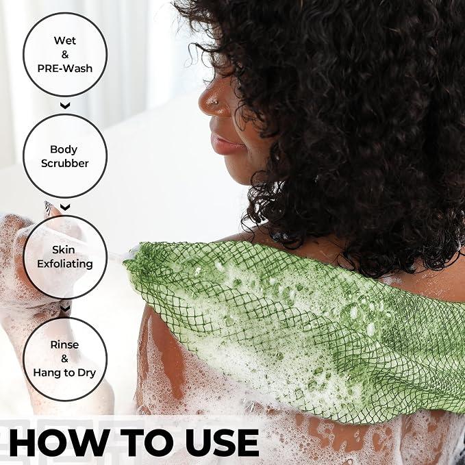 African Net Sponge Authentic -2 Pieces Exfoliating Scrubber for All Skin Types - Bath Washcloth Back Scrub for Shower - Body Exfoliator Sponge for Face & Body Care (Olive Green & Seawave)