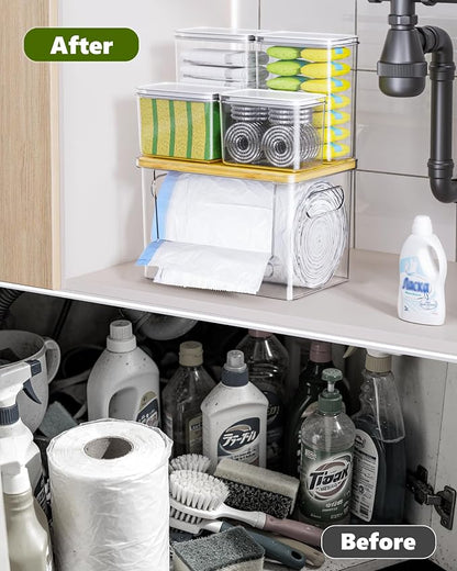 iCASA Trash Bag Dispenser Dishwasher Pods Container, 5 in 1 Garbage Bags Holder Under Sink Organizer Acrylic Laundry Pod Detergent Powder Container, Kitchen Pantry Laundry Room Organization Storage