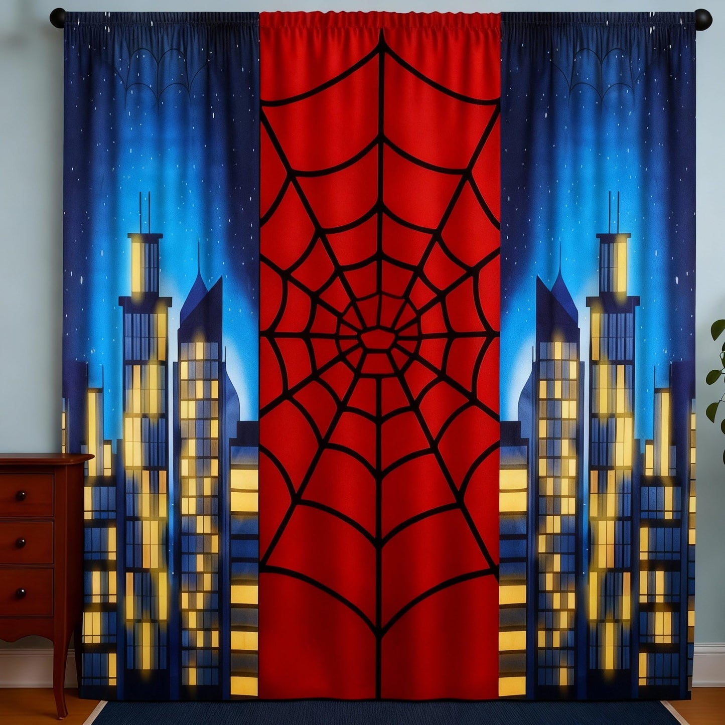 Boao 3 Pcs Spider Backdrop Birthday Decoration Spider Web Curtains 6.6 x 3.9 ft Photo Banner Window Decor for Party Photography Background Photo Props(City Night Scene)