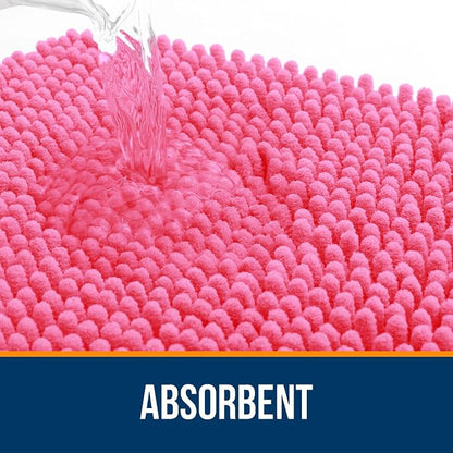 OLANLY Large Bathroom Rugs 45x27, Extra Soft Absorbent Chenille Bath Rugs, Rubber Backing Quick Dry, Machine Washable Bath Mats for Bathroom Floor, Tub and Shower, Home Decor Accessories, Hot Pink