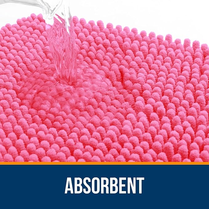 OLANLY Small Bathroom Rugs 24x16, Extra Soft Absorbent Chenille Bath Rugs, Rubber Backing Quick Dry, Machine Washable Bath Mats for Bathroom Floor, Tub and Shower, Home Decor Accessories, Hot Pink