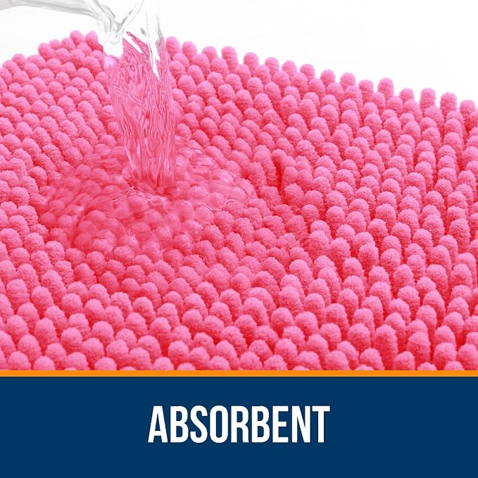 OLANLY Bathroom Runner Rugs 59x24, Soft Absorbent Chenille Bath Rugs, Rubber Backing Quick Dry, Machine Washable Long Bath Mats for Bathroom Floor, Tub and Shower, Home Decor Accessories, Hot Pink