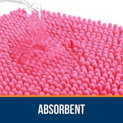 OLANLY Bathroom Runner Rugs 47x20, Soft Absorbent Chenille Bath Rugs, Rubber Backing Quick Dry, Machine Washable Long Bath Mats for Bathroom Floor, Tub and Shower, Home Decor Accessories, Hot Pink