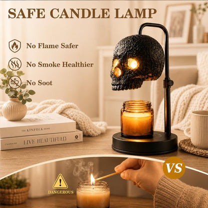 Skull Candle Warmer Lamp with Timer and Dimmer, Gothic Candle Holder Height Adjustable with 2 Light Bulbs,Black Spooky Gothic Home Decor,Halloween Witchy Gifts