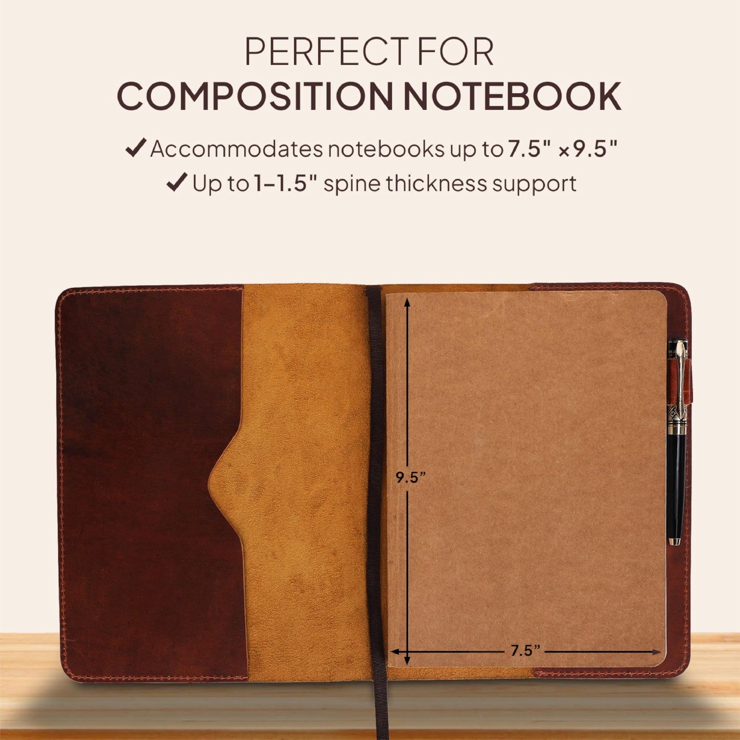 TheAntiq Tan B5 Journal Cover for Field Notes - 7.5x10 XL Leather Notebook Cover Planner Cover, Refillable Leather Journal Cover, Composition Notebook Cover & Diary Cover for Travel