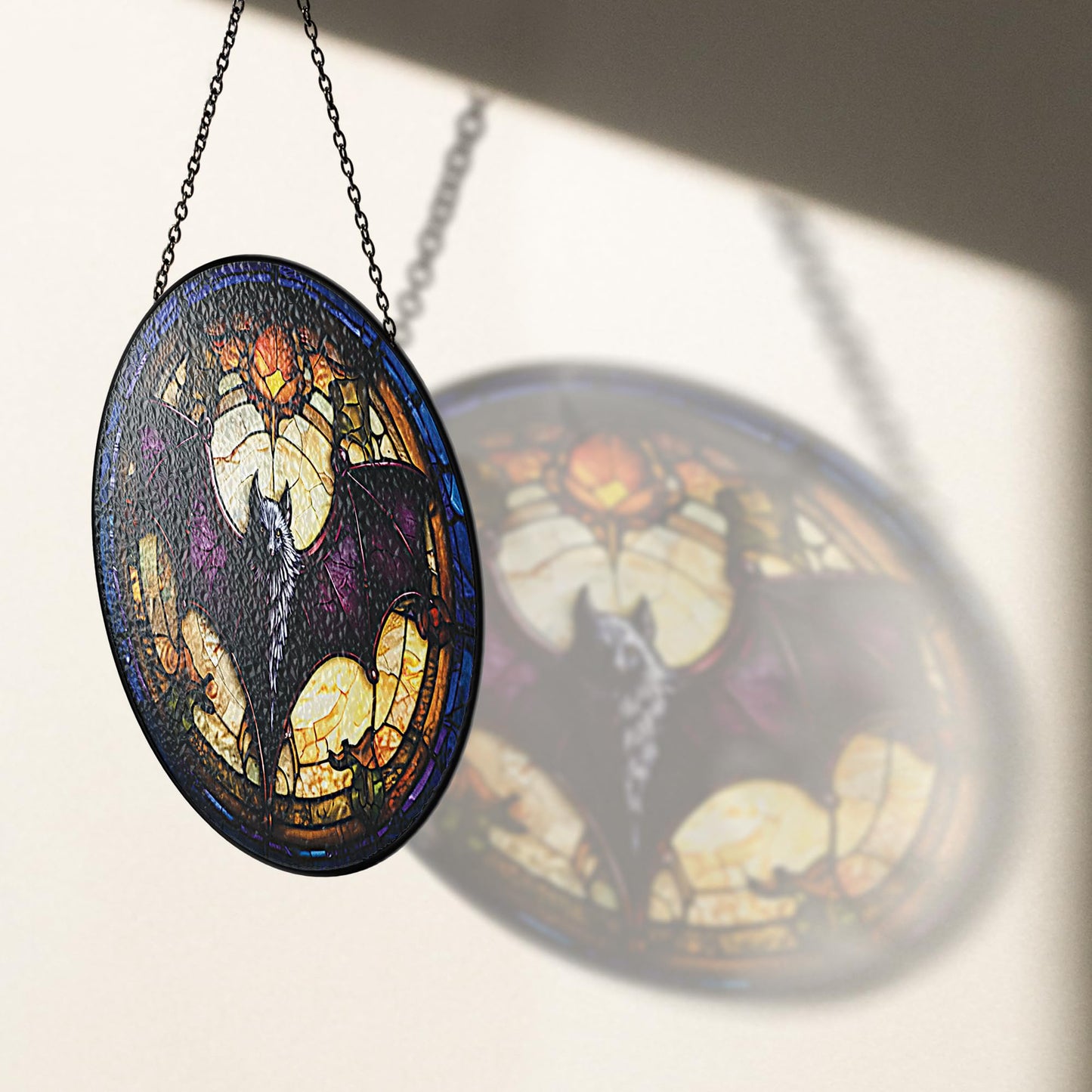 6" Bat Stained Glass Suncatchers Art Glass Spooky Bat for Sun Catcher Indoor Window for Pet Animal Lovers Women Grandma Mom Friend Painted Panel Décor ANI-01A-SG6