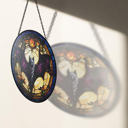 6" Bat Stained Glass Suncatchers Art Glass Spooky Bat for Sun Catcher Indoor Window for Pet Animal Lovers Women Grandma Mom Friend Painted Panel Décor ANI-01A-SG6