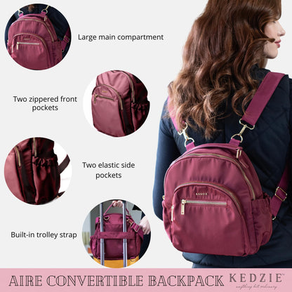 KEDZIE Aire Convertible Backpack Purse Fashion Crossbody Carry On Bag for Women - Navy
