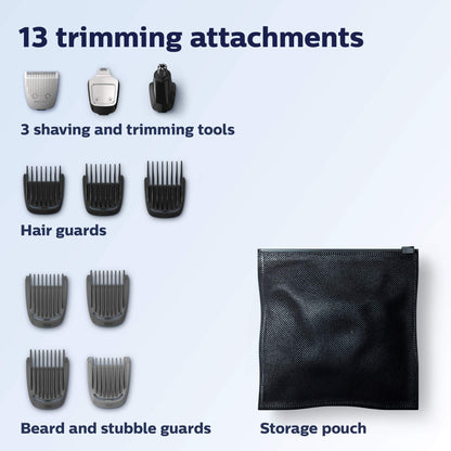 Norelco Philips Multigroom 3000 Series, All-in-One Trimmer, Beard Trimmer and Hair Clipper, 15-Piece Men's Grooming Kit for Head, Beard, Face, Nose, Ears, No Blade Oil Needed, Soft Pouch, MG3770/40