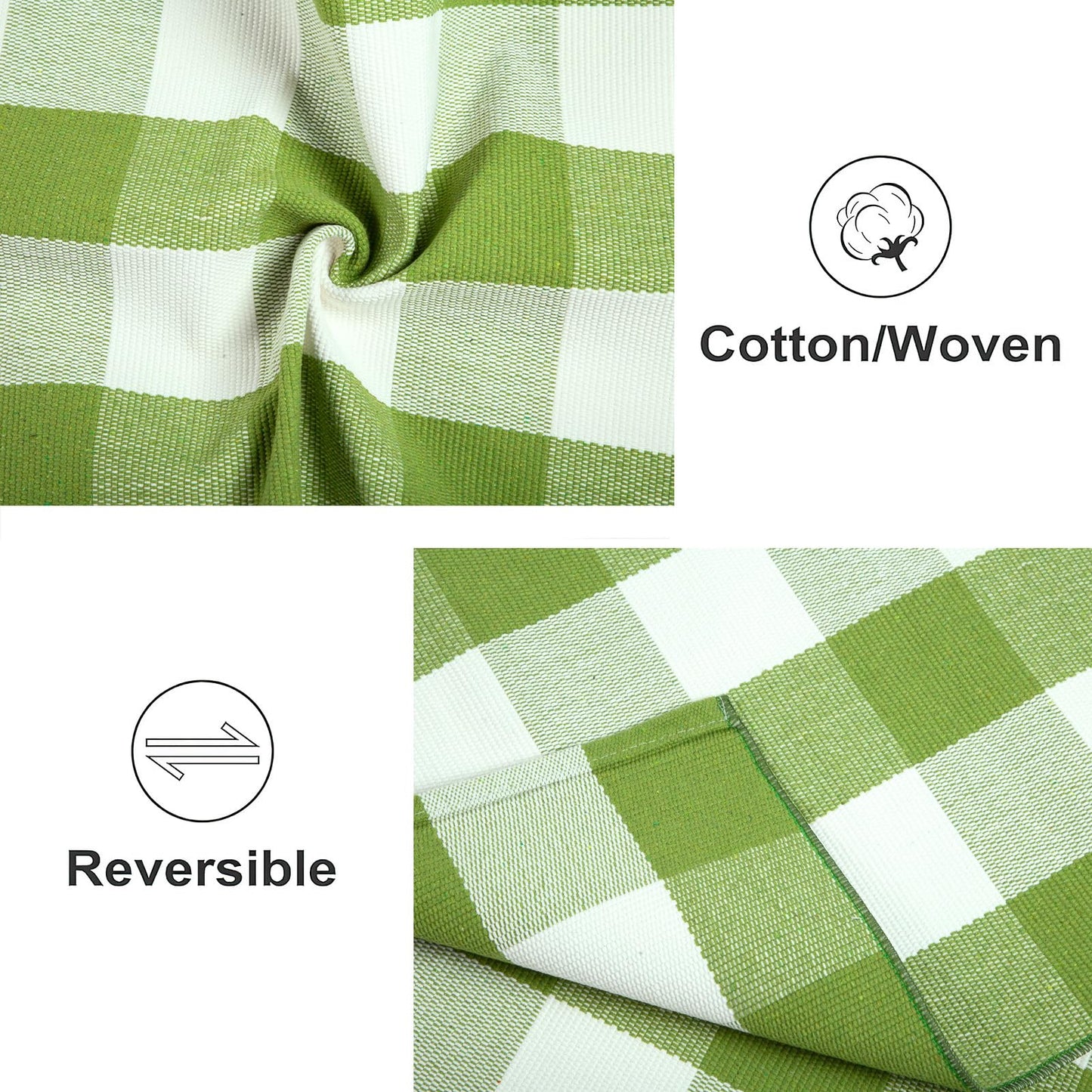 Green and White Outdoor Rug 27.5''X 43.3'' Buffalo Checked Porch Rug Cotton Woven Washable Layering Door Mat for Welcome Door Mat Porch Entryway Bedroom Living Room