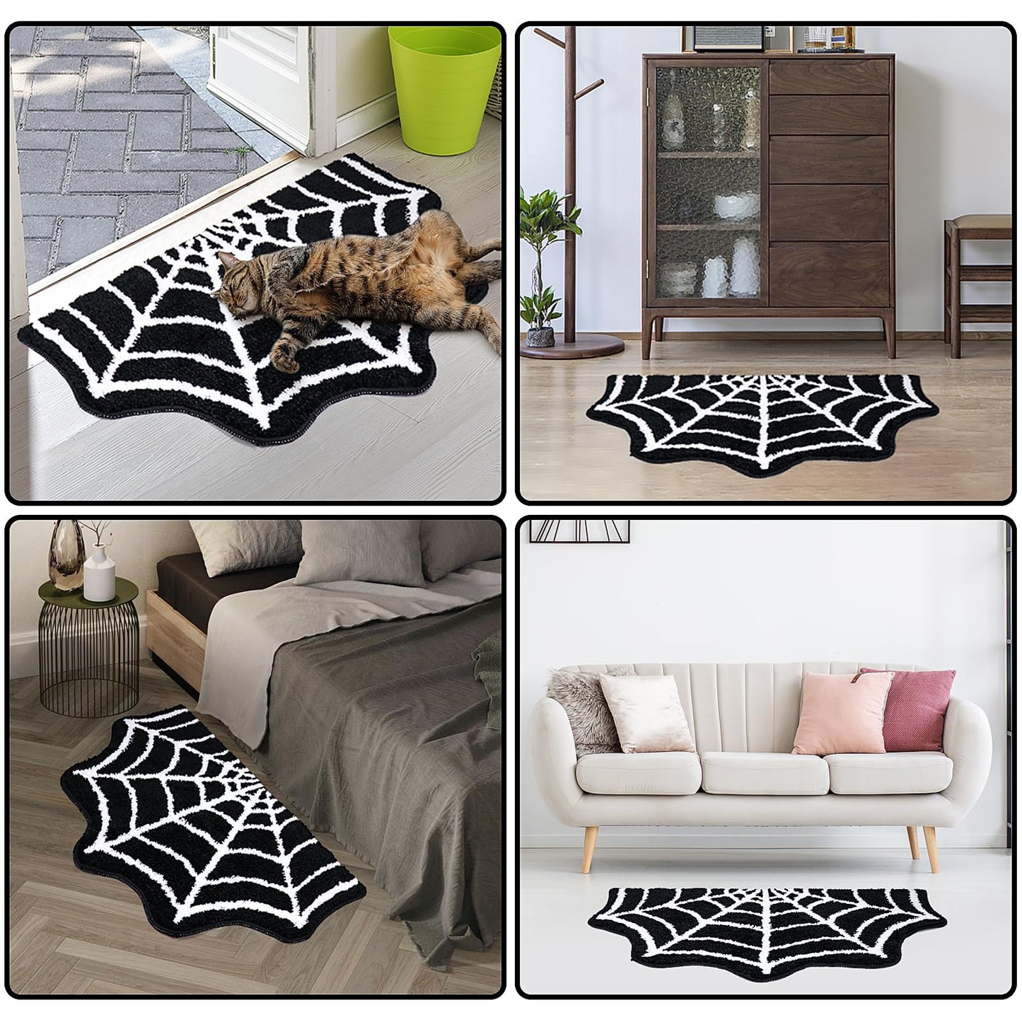 Meetory Spider Web Bath Mat, 31×20" Halloween Bath Mat Non-Slip Rugs Spiderweb Rug Machine Washable Goth Area Rugs Gothic Rug for Front Door, Bedroom, Living Home (Black)