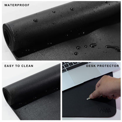 Vyaaa Leather Desk Mat, 63" x 24" Extra Large Desk Pad, Oversized Mouse Pad,Non-Slip Office Desk Pad, Waterproof Desk Blotter for Office and Home (Black)