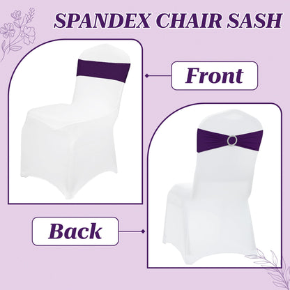 MDS® Pack of 10 Spandex Chair Sashes with Slider Buckle for Wedding & Event Decor, Reusable Stretch Chair Bows Bands for Banquet Chair Cover, Reception, Baby Shower, Birthday Party - Cadbury Purple
