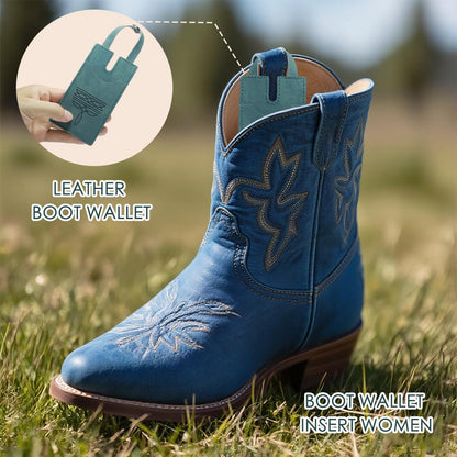 SNYVVEX 3pcs Western Boot Wallet with Snap Strap –Leather Card Holder for Cowboy Boots | Handcrafted Slim Wallet for Women & Men | RFID Blocking Cash Strap Pocket Credit Card Holder (Three colors)