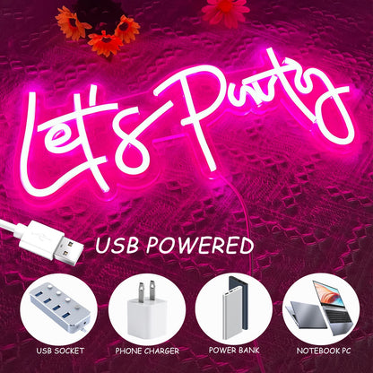 Let's Party Neon Sign, LED Neon Lights for Bedroom Wall Decor, Art Decorative Lights for Bachelorette Party, Engagement Party, Birthday Party, Living Room, Gamer Room Decor Aesthetic (Warm White)