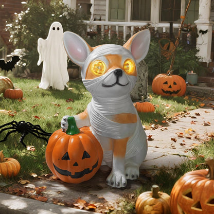QOCNAM Halloween Decorations, Halloween Dog Statue Holding Pumpkin, with 360°Rotating Glowing Eyes and Solar Power,Outdoor Dog Statue for Front Door Porch, Yard, Lawn, Garden &Spooky Gifts