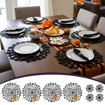 Halloween Spider Web Placemats Set of 8, Hollow Out Spider Web Dining Table Decor, Ideal for Holiday Party Decorations