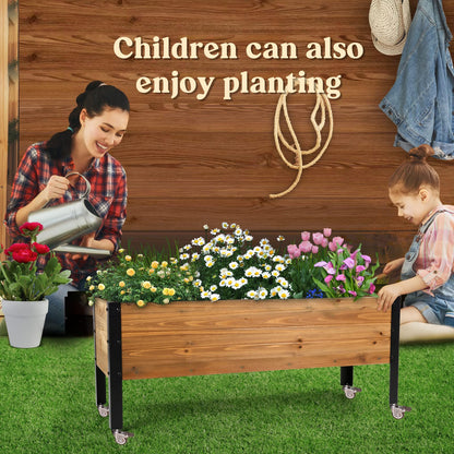 OIPRTGFJ Wood Rectangular Garden Planter Box with Wheel Raised Garden Bed Outdoor,Planters for Outdoor Plants 37 * 13 * 15 Elevated Planter Box for Herbs Vegetables Flowers Outdoor Patio Deck Balcony