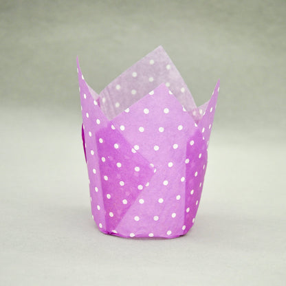 QLSmypkg Large Muffin Greaseproof paper Baking cupcake cups, 2-1/4" x 4" Purple printed with Polka Dot Tulip Baking Cup(Large) (125pcs)