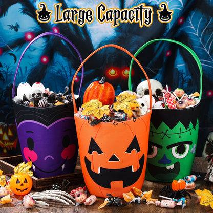 BBTO 3 Pieces Halloween Trick or Treat Bucket Candy Basket Canvas Halloween Party Tote Bags Goody Bucket for Kids Halloween Party Supplies (Halloween Monster)