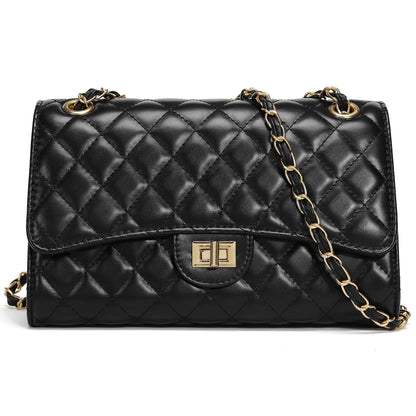 Quilted Crossbody Purse for Women Trendy Ladies Shoulder Bag with Chain Strap PU Leather Cross Body Bags Satchel HandBag,Black