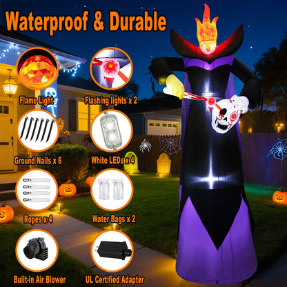 SRKLH 12FT Scary Halloween Inflatables Headless Killer Outdoor Decorations Grim Reaper Holding Skull Dig Out Eyeballs with Flame Light Giant Ghost Blow Up Yard Decoration for Party Garden Lawn Decor