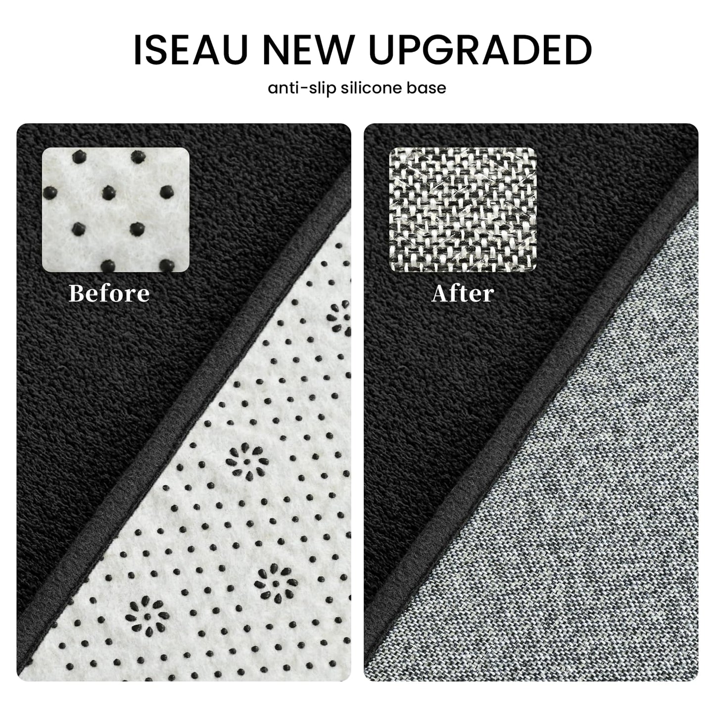 ISEAU 4x6 Rug for Bedroom, Soft Memory Foam Carpet with Upgraded Non-Slip Silicone-Grip Bottom, Fluffy Shaggy Machine Washable Rugs for Living Room Kids Boys Girls Dorm Nursery Office Playroom, Black