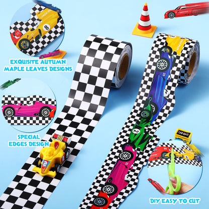 Trandraft 2 Rolls 65.6ft Racing Car Board Borders Decorations Checkerboard Bulletin Board Strips Racing Classroom Decor Back to School Bulletin Trim Borders for Home Office