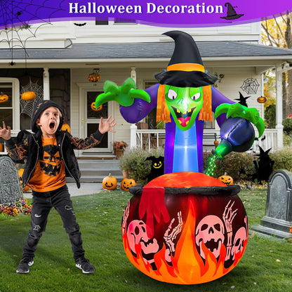 [ 2 Style Lights ] 5 Ft Halloween Inflatable Witch and Cauldron with Rotating Red Flame Lights & Green LED String Light, Halloween Decorations Outdoor Blow Up Yard Decor for Indoor Party Garden Lawn