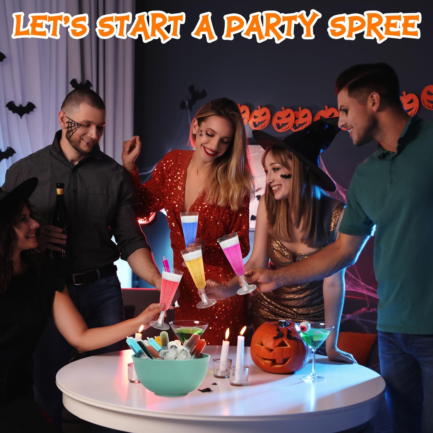 yeload Fun Halloween Champagne Flutes with Syringes – 12 Pack 5 oz Clear Disposable Wine Glasses – Spooky Party Cups for Adult Halloween Events & Easy Cleanup