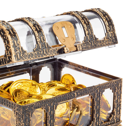 Pemalin Plastic Transparent Antique Pirate Treasure Box with Lock and Key, Treasure Toy Box Prizes for Kids, Pirate Party Decor