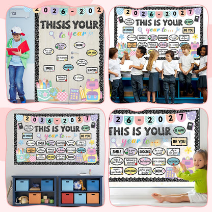 This is Your Year Bulletin Board Set Composition Notebook Classroom Decoration Inspirational Positive Affirmation Cutouts Welcome Back to School Bulletin Board for Office Chalkboard Wall Supplies