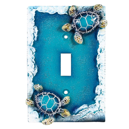 Nautical Single Toggle Switch Cover (1 Gang) with Sea Turtle and Ocean Waves Design, Beach Theme Decorative Light Switch Plate and Coastal Home Décor