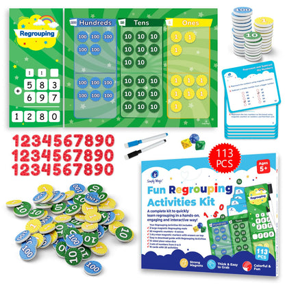 113 PCS Fun Magnetic Regrouping Activities Kit, Place Value Magnets 1st 2nd 3rd 4th Grade, Magnetic Place Value Chart Mat, Magnetic Place Value Discs Chips, Base Ten Math Manipulatives - Simply Magic