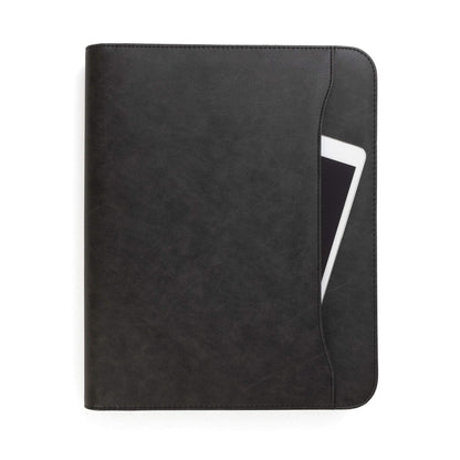 Forevermore Portfolios Padfolio Binder - Professional Faux Leather Travel Organizer Pouch for Tablet, Documents, Presentation Folders, Zipper Closure, Notepad - Black
