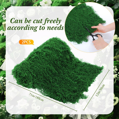Zeyune 2 Pcs Artificial Moss Table Runner for Wonderland Tea Party Decoration 12 x 71'' Fake Moss Sheet Roll Waterproof for Enchanted Forest Fairy Decor Holiday Garden Wedding Birthday (Dark Green)