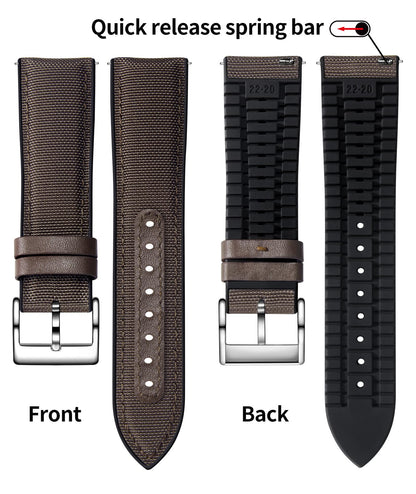 BINLUN Nylon Silicone Watch Bands 18mm 19mm 20mm 21mm 22mm Quick Release Canvas Rubber Hybrid Watch Strap Replacement Watchband for Men Women 9 Colors Silver/Black Buckle(Dark Brown-Silver,19mm)