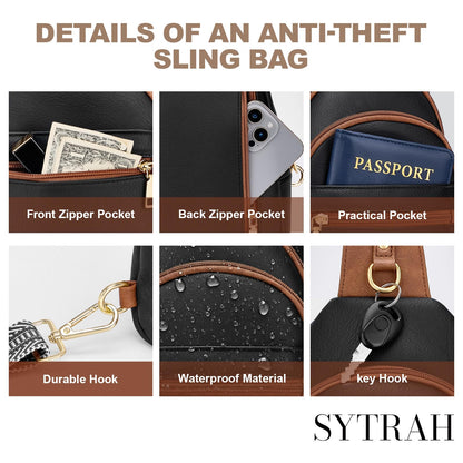 SYTRAH Anti Theft Crossbody Bags for Women, RFID Sling Bag Travel Purse, RFID Cross Body Purses Chest Bag for Travel Black Brown